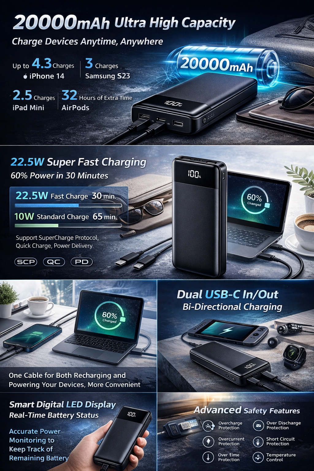 20000mAh Portable Power Bank